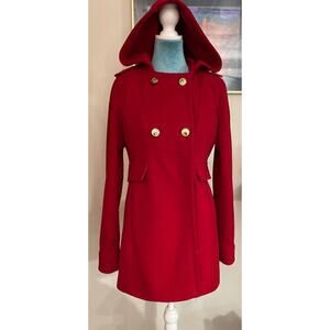 Tommy Hilfiger red hooded double breasted coat size medium